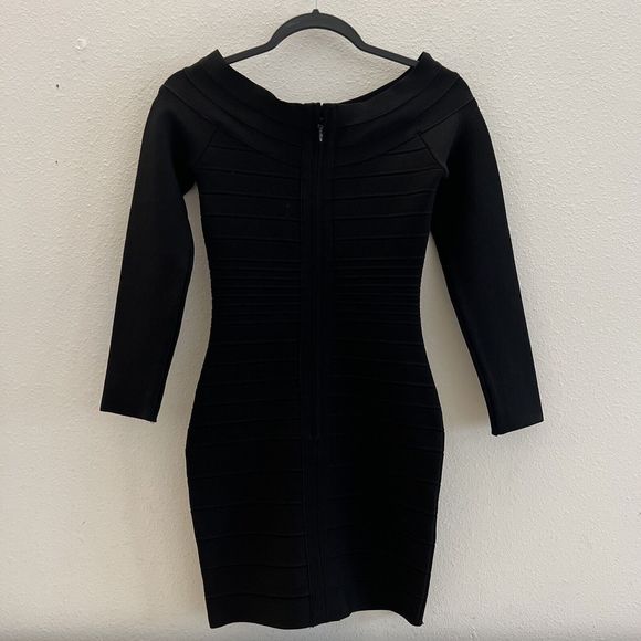 HERVE LEGER Black BANDAGE Zip-Up STRETCH RIB KNIT Bodycon MINI DRESS Sz L - Picture 4 of 12